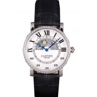 Imitation Cartier Moonphase Silver Watch with Black Leather Band ct255 621374
