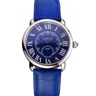 Imitation Cartier Ronde Louis Cartier Blue Dial Stainless Steel Case Blue Leather Strap