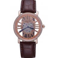 Imitation Cartier Rotonde Skeleton Flying Tourbillon Brown 621961