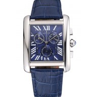 Imitation Cartier Tank MC Blue Dial Stainless Steel Case Blue Leather Bracelet 622691