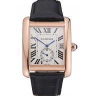 Imitation Cartier Tank MC White Dial Gold Case Black Leather Strap 622579