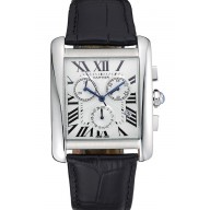 Imitation Cartier Tank MC White Dial Stainless Steel Case Black Leather Bracelet 622689