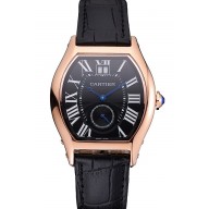 Imitation Cartier Tortue Large Date Black Dial Gold Case Black Leather Strap