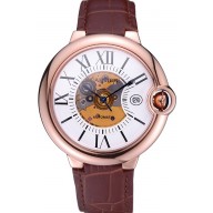 Imitation Swiss Cartier Ballon Bleu de Cartier White Dial Gold Case Brown Leather Bracelet 622552