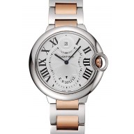 Imitation Swiss Cartier Ballon Bleu Two Timezone White Dial Silver Case Rose Gold And Silver Bracelet 1453875