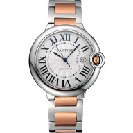 Knockoff Designer Swiss Cartier Ballon Bleu 42mm Silver Dial Stainless Steel Case Two Tone Rose Gold Bracelet 622875