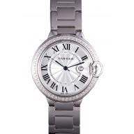 Luxury Cartier Ballon Bleu 42mm White Dial Diamonds Stainless Steel Case And Bracelet