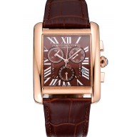 Luxury Cartier Tank MC Brown Dial Gold Case Brown Leather Bracelet 622696