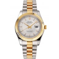 Luxury Swiss Rolex Datejust White Dial Gold Bezel Stainless Steel Case Two Tone Gold Bracelet