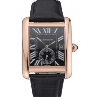 New Cartier Tank MC Black Dial Gold Case Black Leather Strap 622580