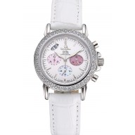Omega De Ville Chronograph White Dial Stainless Steel Diamond Case White Leather Bracelet 622453