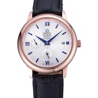 Omega DeVille Prestige Silver Dial Gold Case Black Leather Bracelet 622593