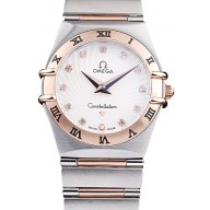 Omega Swiss Constellation Jewelry Rose Gold Case Small Radial Emblem White Dial