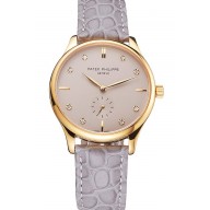 Patek Philippe Calatrava Gray Dial Diamond Markings Gold Case Gray Leather Strap