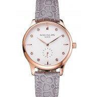Patek Philippe Calatrava White Dial Diamond Markings Rose Gold Case Gray Leather Strap