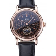 Patek Philippe Geneve Grand Complications Black Dial Tourbillon Rose Gold Bezel Black Band 622157