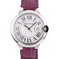 Replica 1:1 Cartier Ballon Bleu 38mm White Dial Stainless Steel Case Purple Leather Bracelet