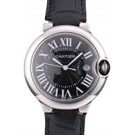 Replica Cartier Ballon Bleu 38mm Black Dial Stainless Steel Case Black Leather Bracelet