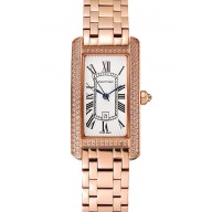 Replica Cartier Tank Americaine White Dial Diamond Bezel Rose Gold Case And Bracelet 1453779