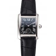Replica Cartier Tank MC Stainless Steel Case Black Dial Black Leather Strap 622174