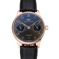 Replica Fashion Swiss IWC Portuguese Dark Grey Dial Gold Case Black Leather Bracelet 1453917