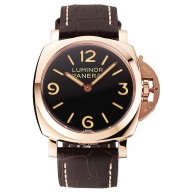 Replica High Quality Swiss Panerai Luminor Black Dial Rose Gold Case Brown Leather Strap 1453842