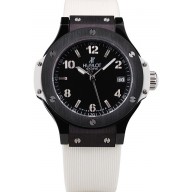 Replica Hublot Big Bang Black Bezel Black Dial White Rubber Strap