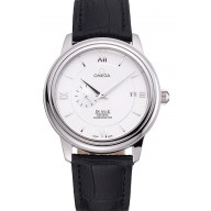 Replica Omega De Ville Prstige Co-Axial White Dial Silver Case Black Leather Strap Roman Numeral