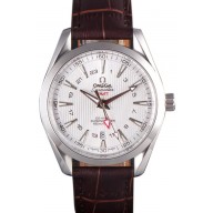Replica Omega Seamaster Silver Bezel with White Dial and Brown Leather Band 621573