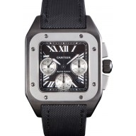Replica Swiss Cartier Santos Two Tone Bezel with Black Dial and Black Fabric Strap 621525