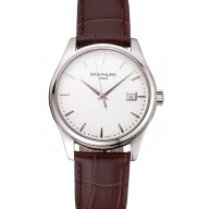 Replica Swiss Patek Philippe Calatrava White Dial Stainless Steel Case Brown Leather Strap
