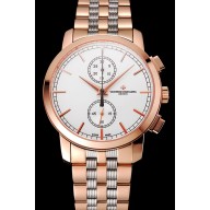 Replica Swiss Vacheron Constantin Patrimony Traditionnelle Chronograph White Dial Rose Gold Case Two Tone Bracelet 1453759