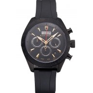 Replica Tudor Fastrider Black Shield Black Dial Gold Markings Black Case Black Rubber Strap