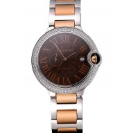 Swiss Cartier Ballon Bleu Diamond Case Brown Dial Two Tone Bracelet 622674