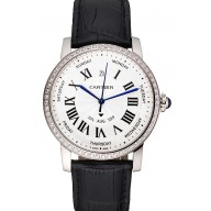 Swiss Cartier Ballon Bleu GMT Silver Dial Rose Gold Case Brown Leather Strap