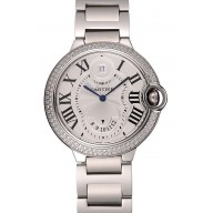 Swiss Cartier Ballon Bleu Two Timezone White Dial Diamond Case Stainless Steel Bracelet 1453878