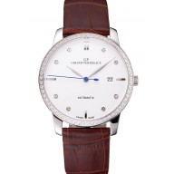 Swiss Girard-Perregaux 1966 White Dial Silver Diamond Case Brown Leather Strap