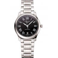 Swiss Longines Master Black Dial Roman Numerals Hour Markers Stainless Steel Bracelet 1453933