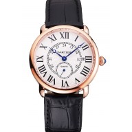 Top Replica Cartier Ronde Louis Cartier White Dial Gold Case Black Leather Strap