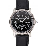 Top Swiss Cartier Ballon Bleu GMT Silver Dial Stainless Steel Case Black Leather Strap