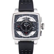 Top Tag Heuer Monaco Black-Green Perforated Leather Strap Black Dial 80308