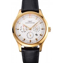Copy Swiss IWC Portugieser Perpetual Calendar White Dial Gold Case Black Leather Strap
