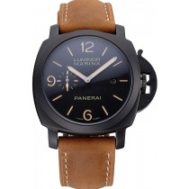 Luxury Panerai Luminor Marina Black Dial Matte Black Steel Case Brown Suede Leather Strap
