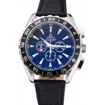 Omega Seamaster Aqua Terra Chrono GMT Blue Dial Black Leather Bracelet 622535