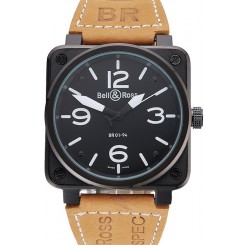 1:1 Bell and Ross BR 01-94 Black Dial Black Case Brown Leather Strap