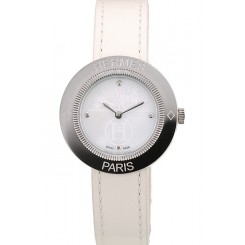1:1 Replica Hermes Classic MOP Dial White Leather Strap