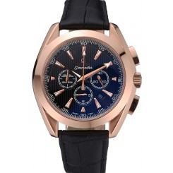 AAA Omega Seamaster Aqua Terra Chronograph Black Dial Gold Case Black Leather Bracelet 622532