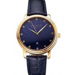 AAAAA Patek Philippe Calatrava Date Blue Guilloche Dial Gold Case Blue Leather Strap