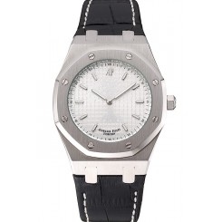Audemars Piguet Royal Oak Fondation Silver Dial Stainless Steel Case Black Leather Strap