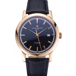 Best Quality Swiss Vacheron Constantin Patrimony Traditionnelle Gold Case Black Leather Bracelet 622558